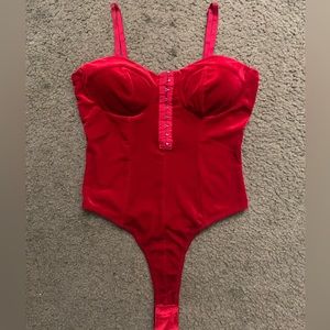 NWOT Bozzolo Small Red Velour Buckle One Piece Bodysuit Spaghetti Strap Tank Top